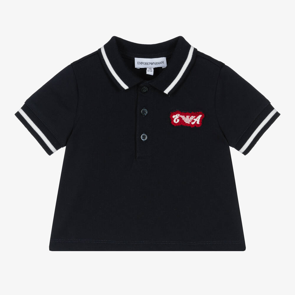Polo bleu en coton bebe garcon