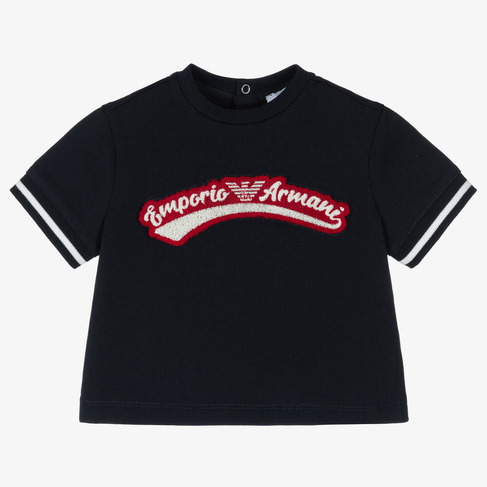 Emporio Armani - Baby Boys Navy Blue Cotton T-Shirt | Childrensalon