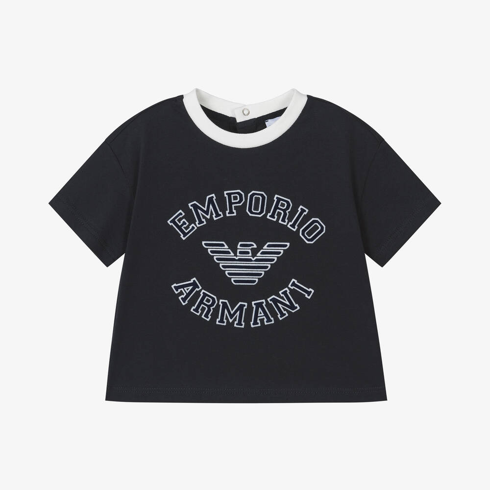 Emporio Armani-Baby Boys Navy Blue Cotton T-Shirt | Childrensalon Outlet