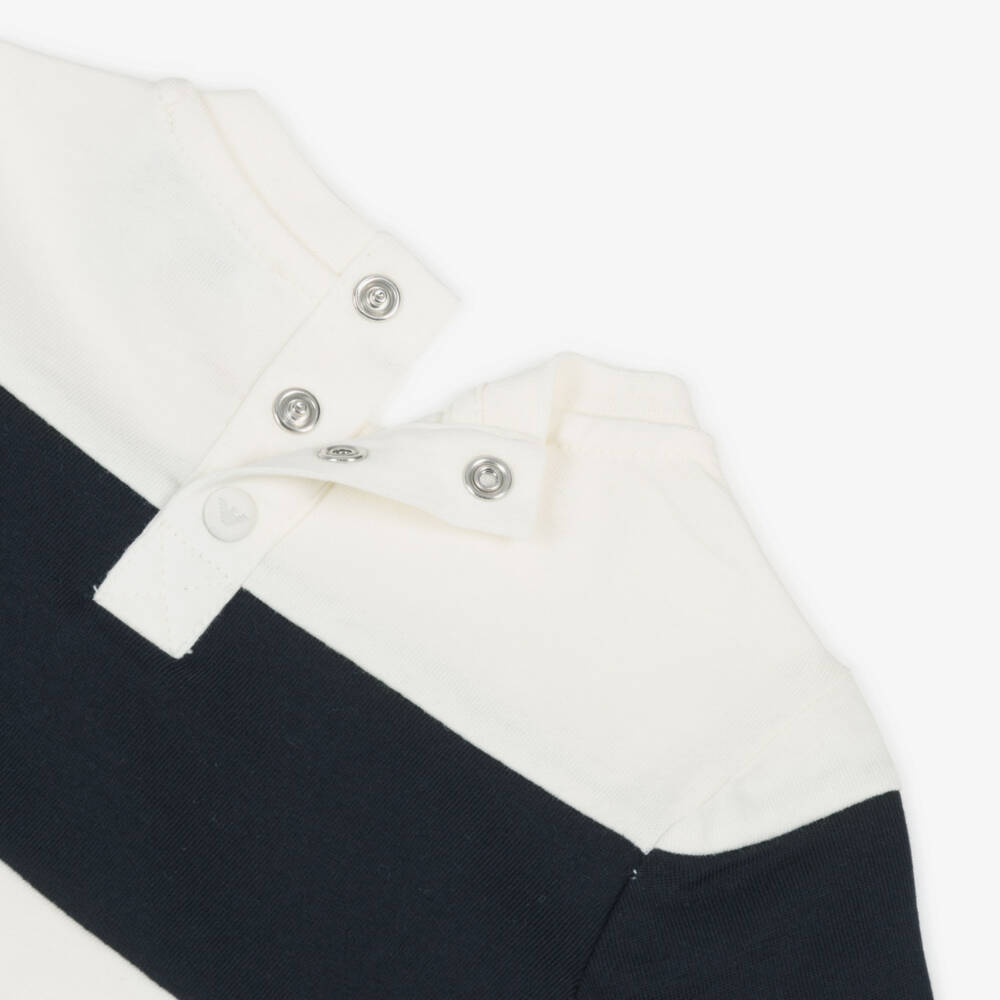 Emporio Armani-Baby Boys Navy Blue & Ivory Striped Cotton T-Shirt | Childrensalon Outlet