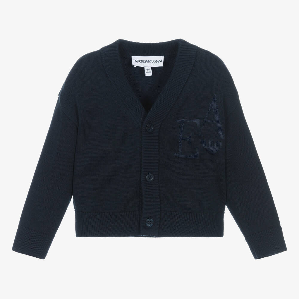 Emporio Armani Baby Boys Navy Blue Knitted Cardigan Childrensalon Outlet