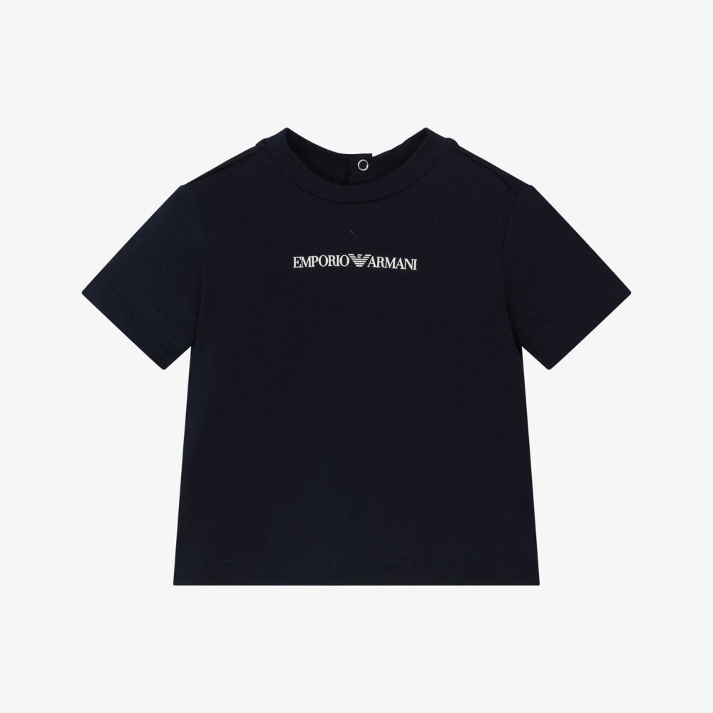Emporio Armani-Футболка из синего хлопка с логотипом для мальчиков | Childrensalon Outlet