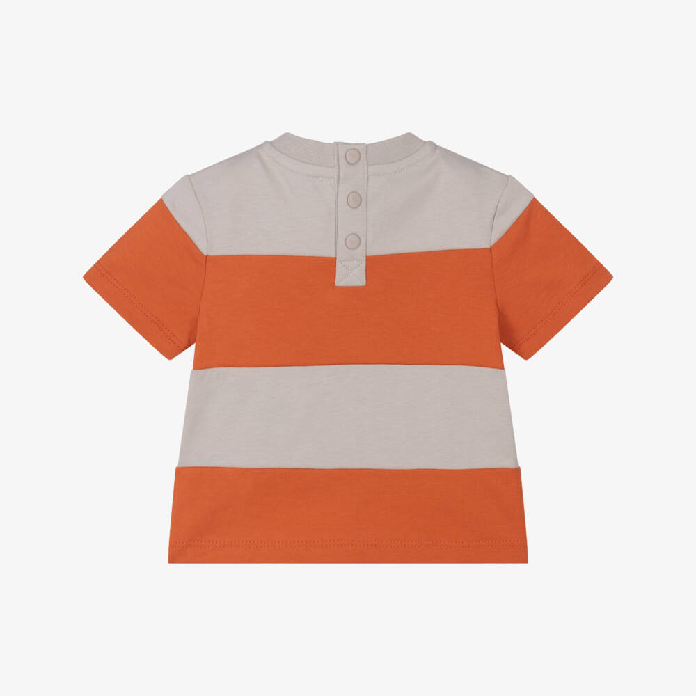 Emporio Armani-Футболка из хлопка в полоску оранжевая для мальчиков | Childrensalon Outlet