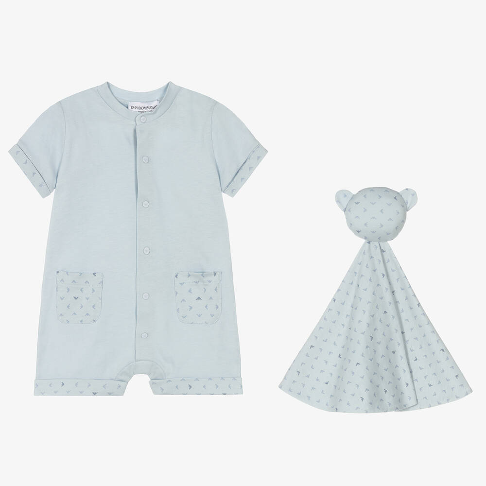 Emporio Armani - Baby Boys Pale Blue Shortie Set | Childrensalon