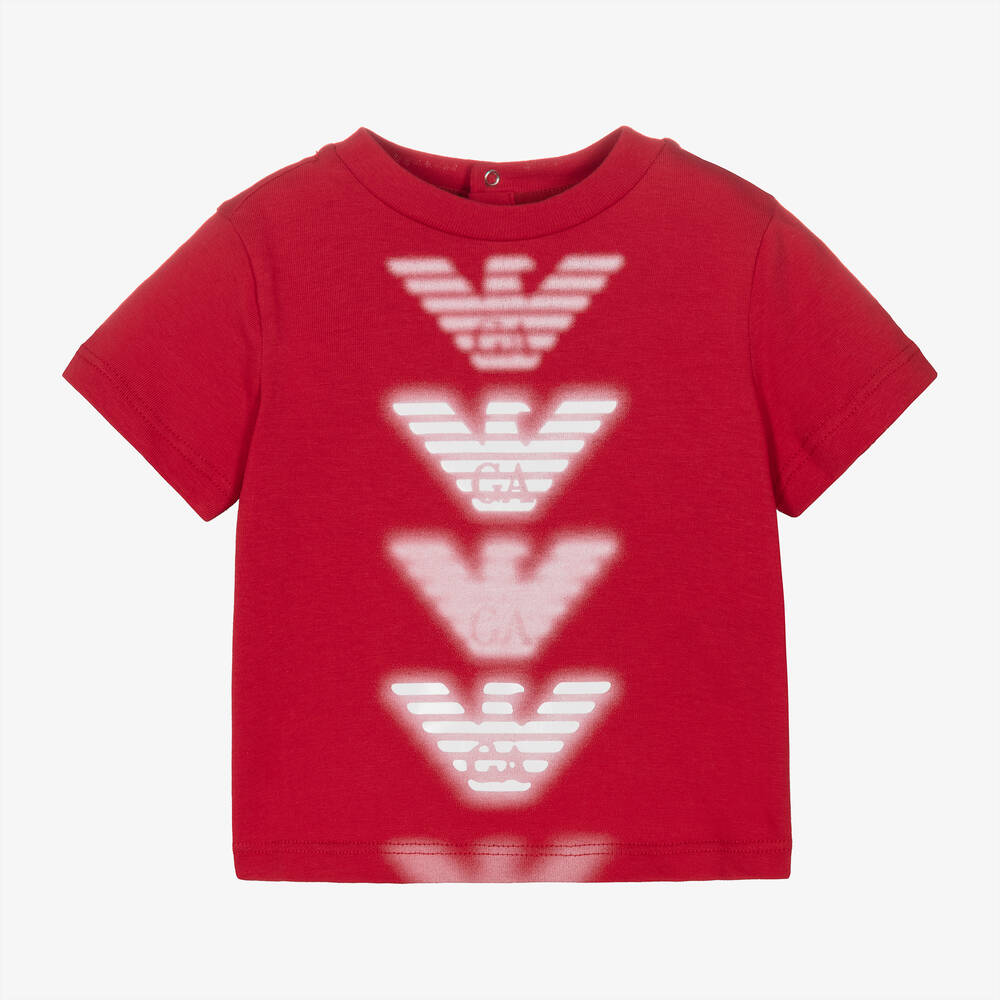 Emporio Armani - T-shirt rouge à aigles blancs bébé | Childrensalon