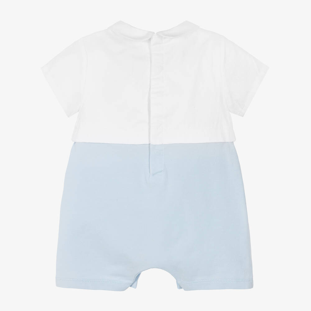Emporio Armani-Baby Boys White & Blue Cotton Shortie | Childrensalon Outlet