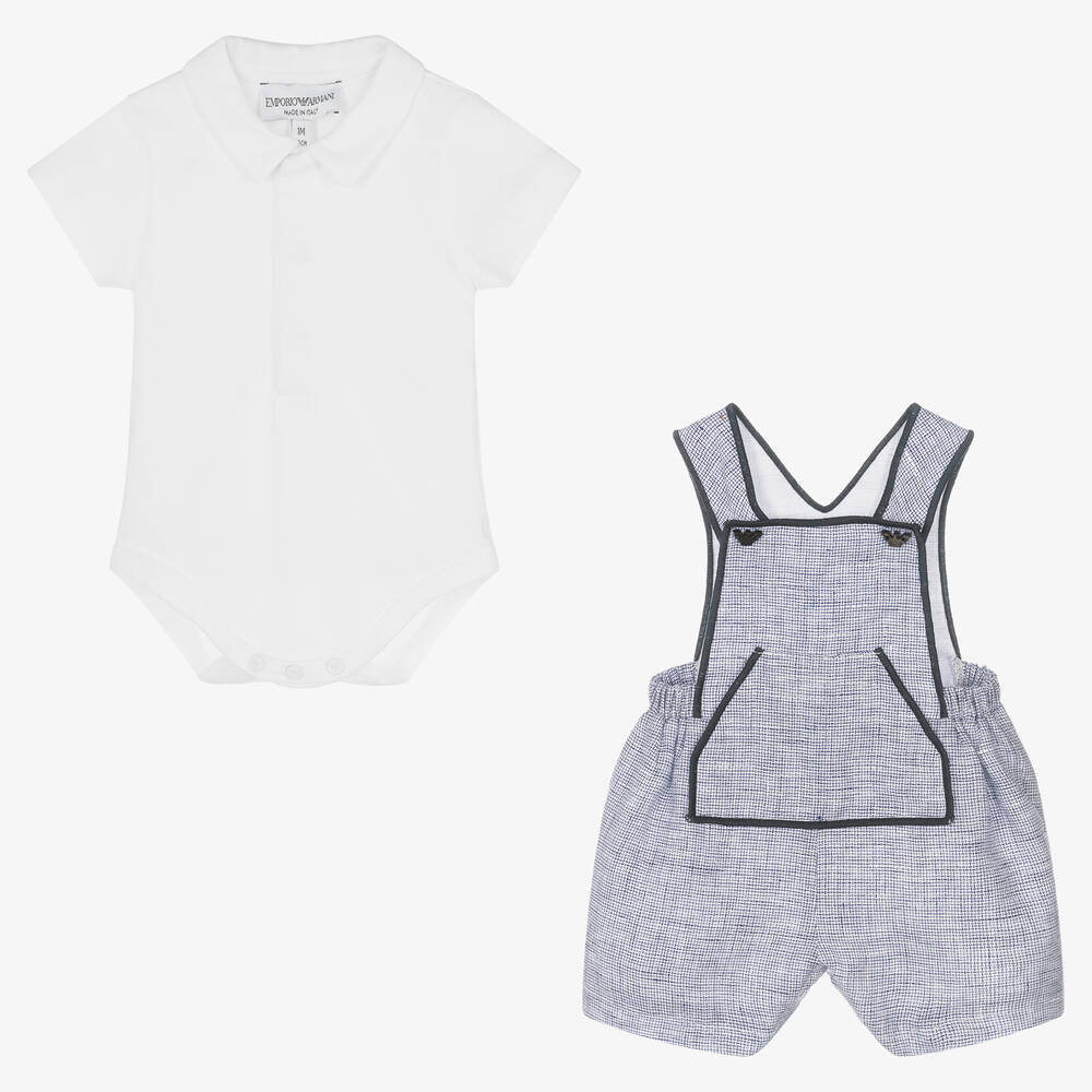 Emporio Armani-Белое боди и голубой полукомбинезон | Childrensalon Outlet
