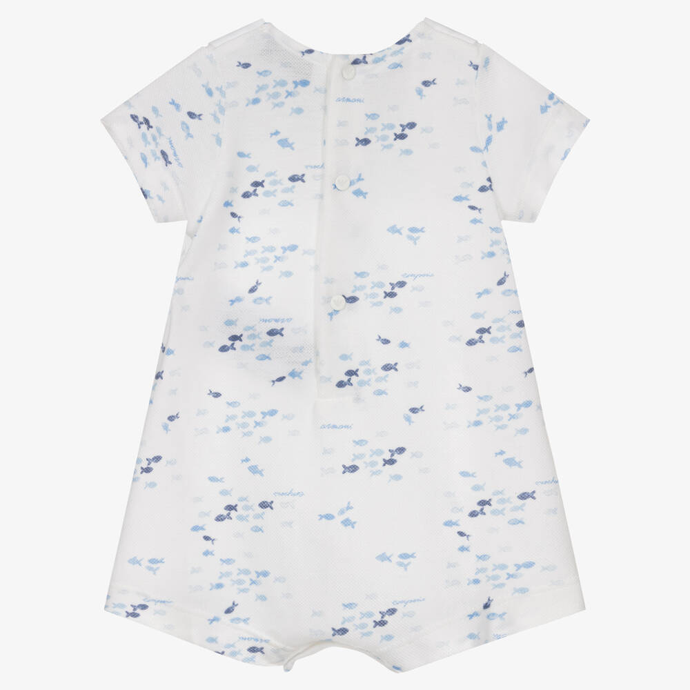 Emporio Armani-Бело-голубой песочник с рыбками | Childrensalon Outlet