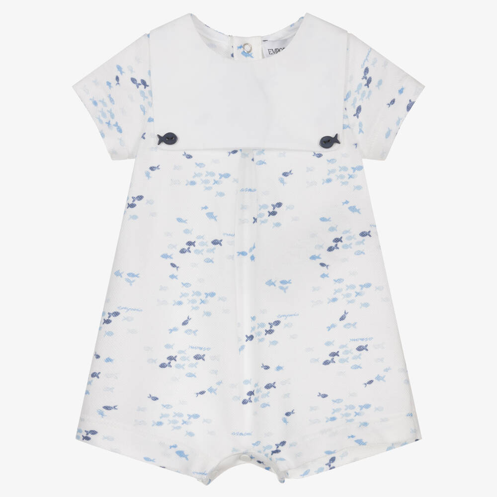 Emporio Armani - Barboteuse bleue blanche poissons | Childrensalon