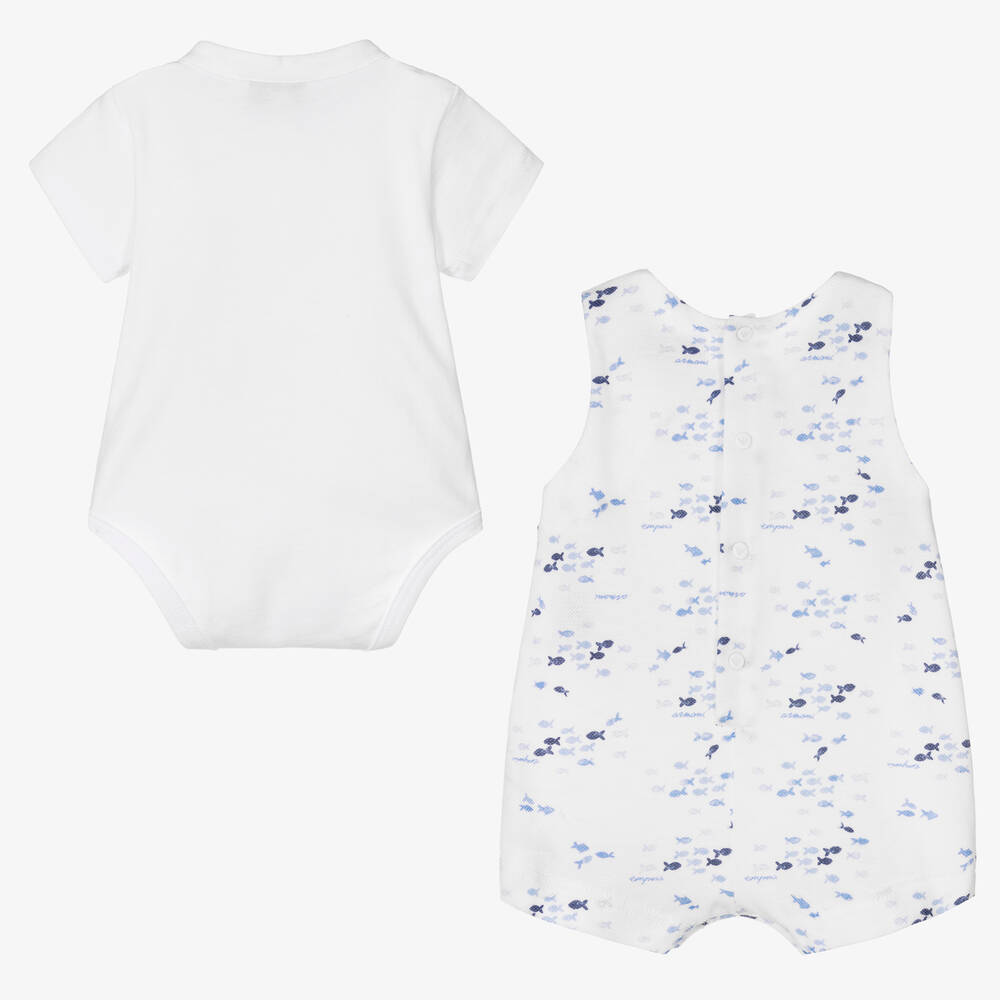 Emporio Armani-Baby Boys White & Blue Fish Shortie Set | Childrensalon Outlet