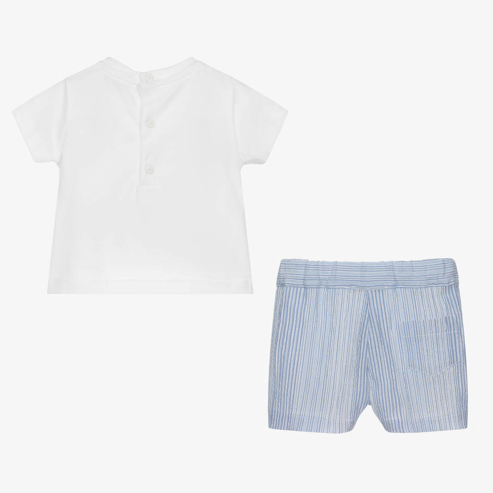 Emporio Armani-Baby Boys White & Blue Logo Shorts Set | Childrensalon Outlet