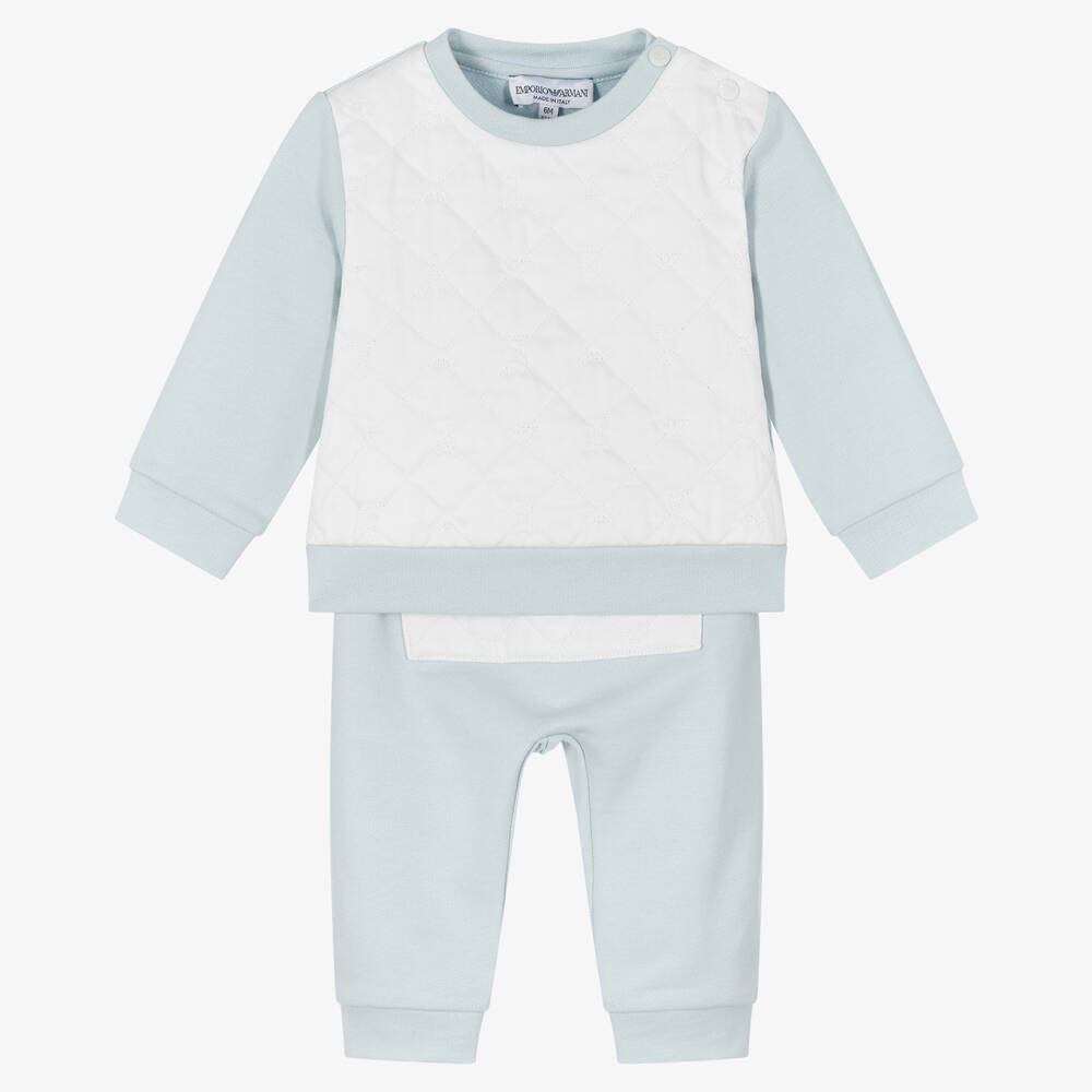 Emporio Armani - Baby Boys White & Blue Trouser Set | Childrensalon