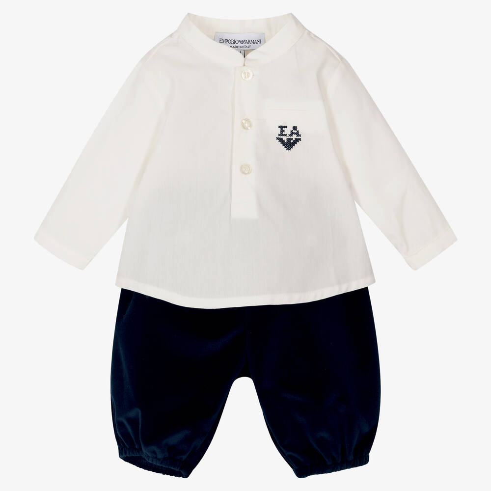 Emporio Armani - Белый топ и синие штанишки | Childrensalon