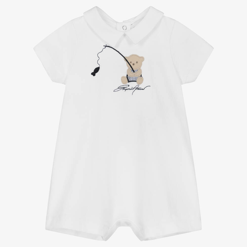 Emporio Armani - Baby Boys White Cotton Logo Shortie | Childrensalon