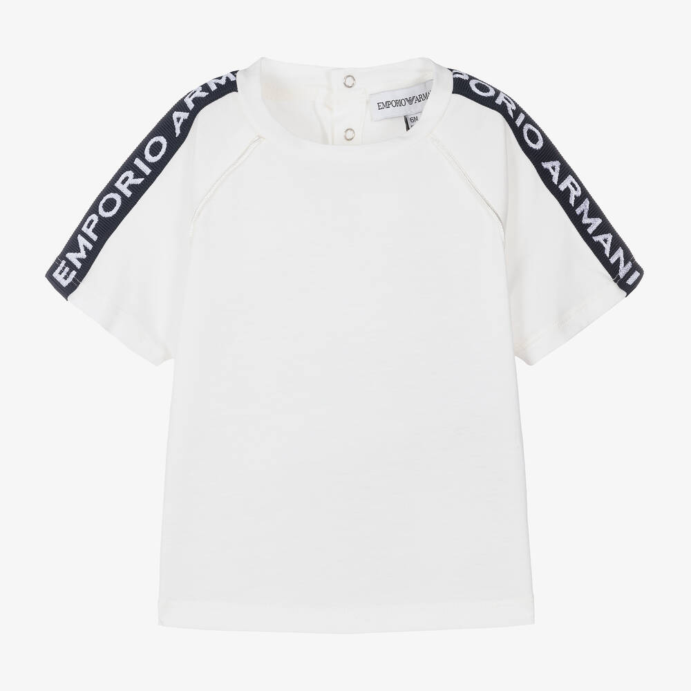 Emporio Armani - Baby Boys White Cotton Logo T-Shirt | Childrensalon