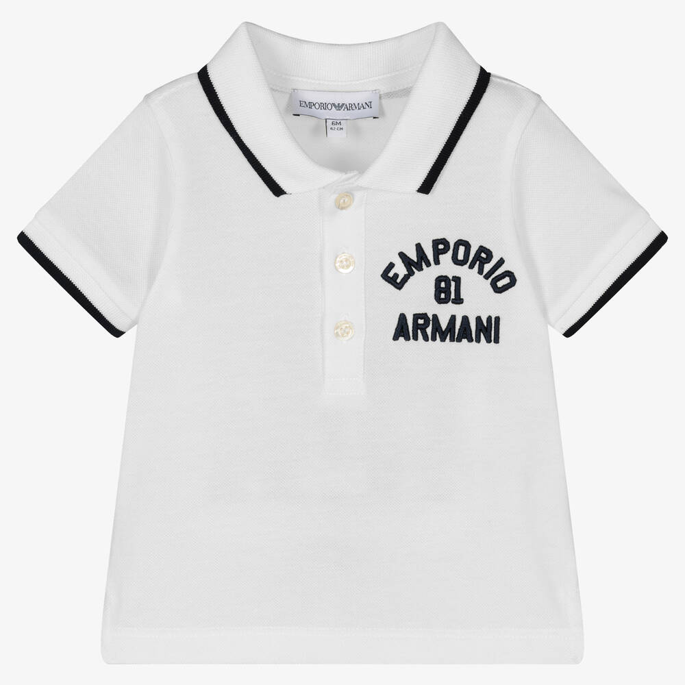 Emporio Armani Baby Boys White Cotton Polo Shirt Childrensalon