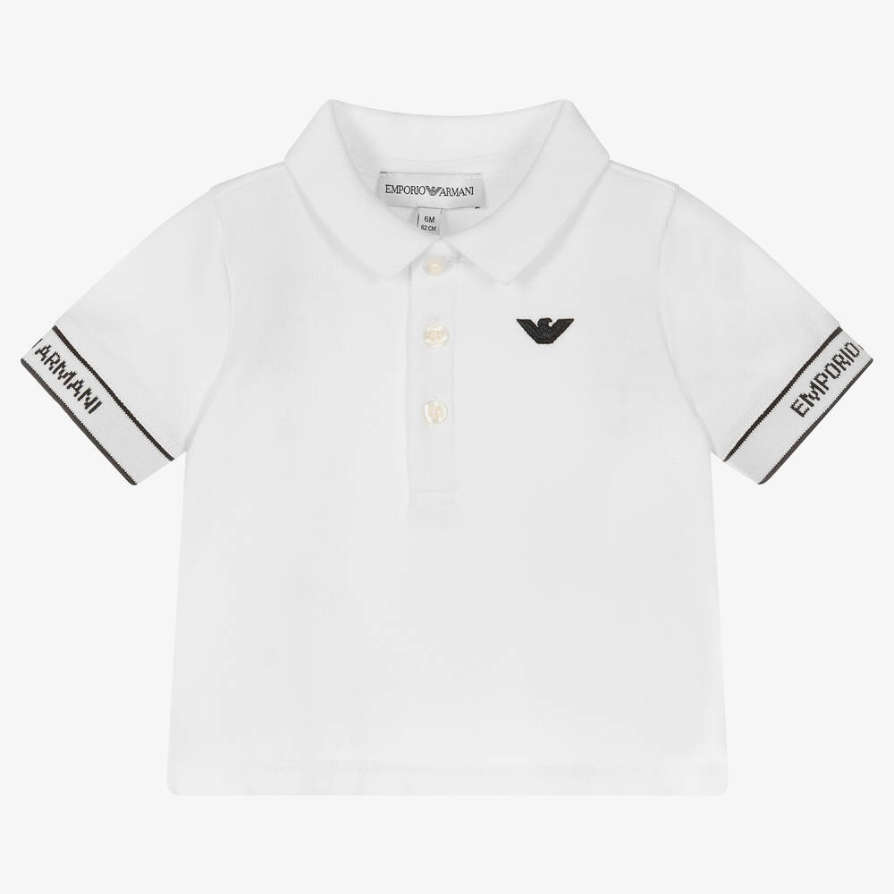 Emporio Armani - Baby Boys White Cotton Polo Shirt | Childrensalon