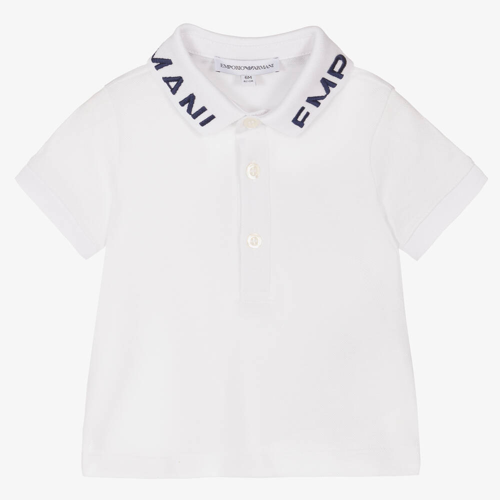 Emporio Armani - Baby Boys White Cotton Polo Shirt | Childrensalon