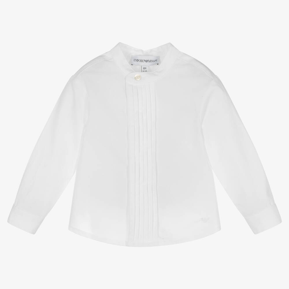 Emporio Armani-Baby Boys White Cotton Poplin Shirt | Childrensalon Outlet