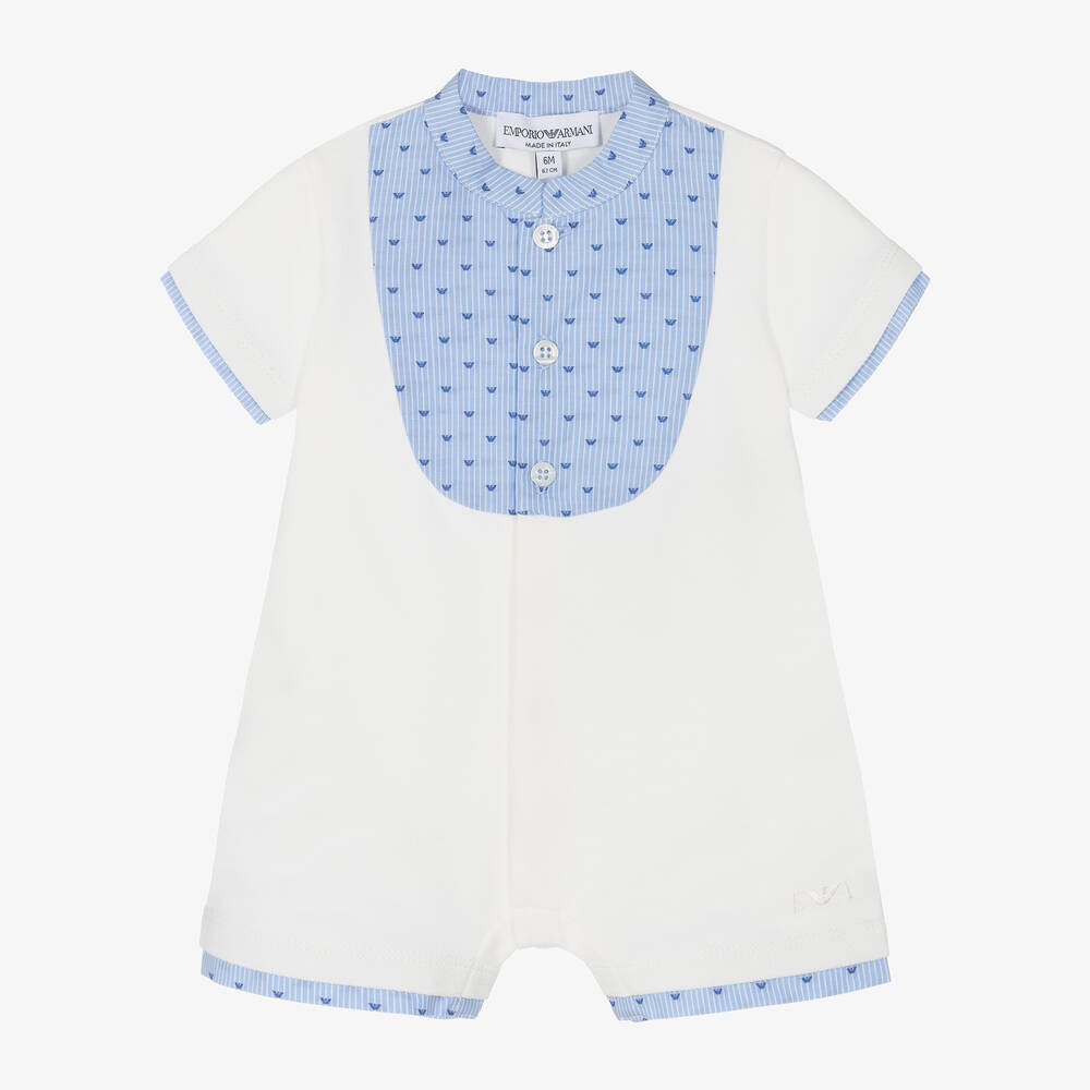 Emporio Armani-Baby Boys White Cotton Shortie | Childrensalon Outlet