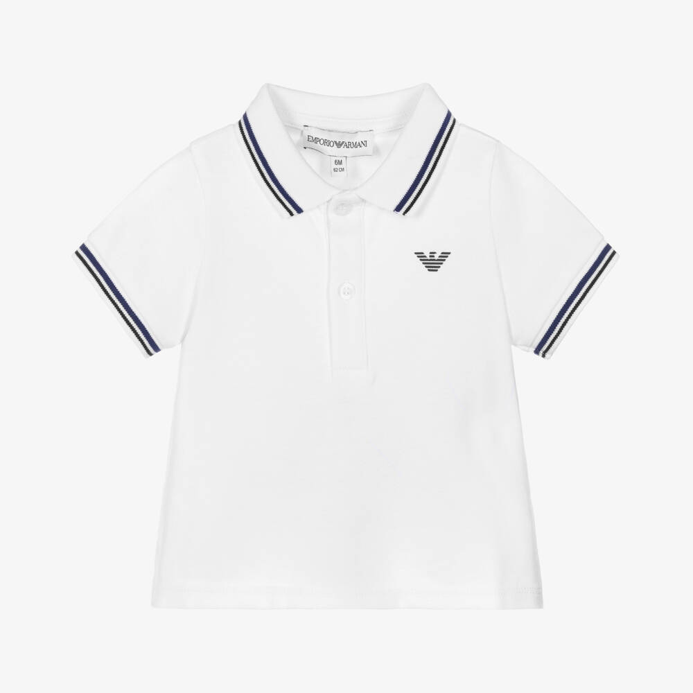 Emporio Armani-Baby Boys White Eagle Logo Cotton Polo Shirt | Childrensalon Outlet