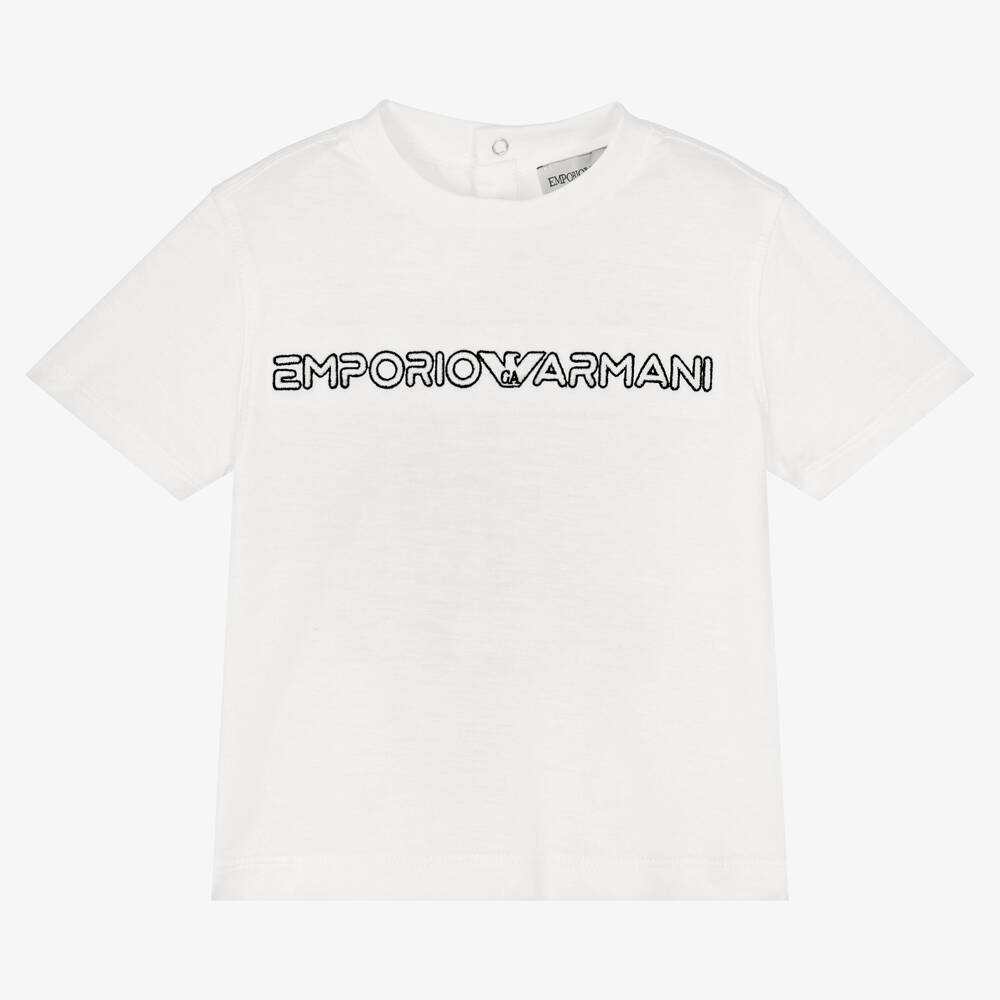 Emporio Armani - Weißes Baby-T-Shirt mit Stickerei | Childrensalon
