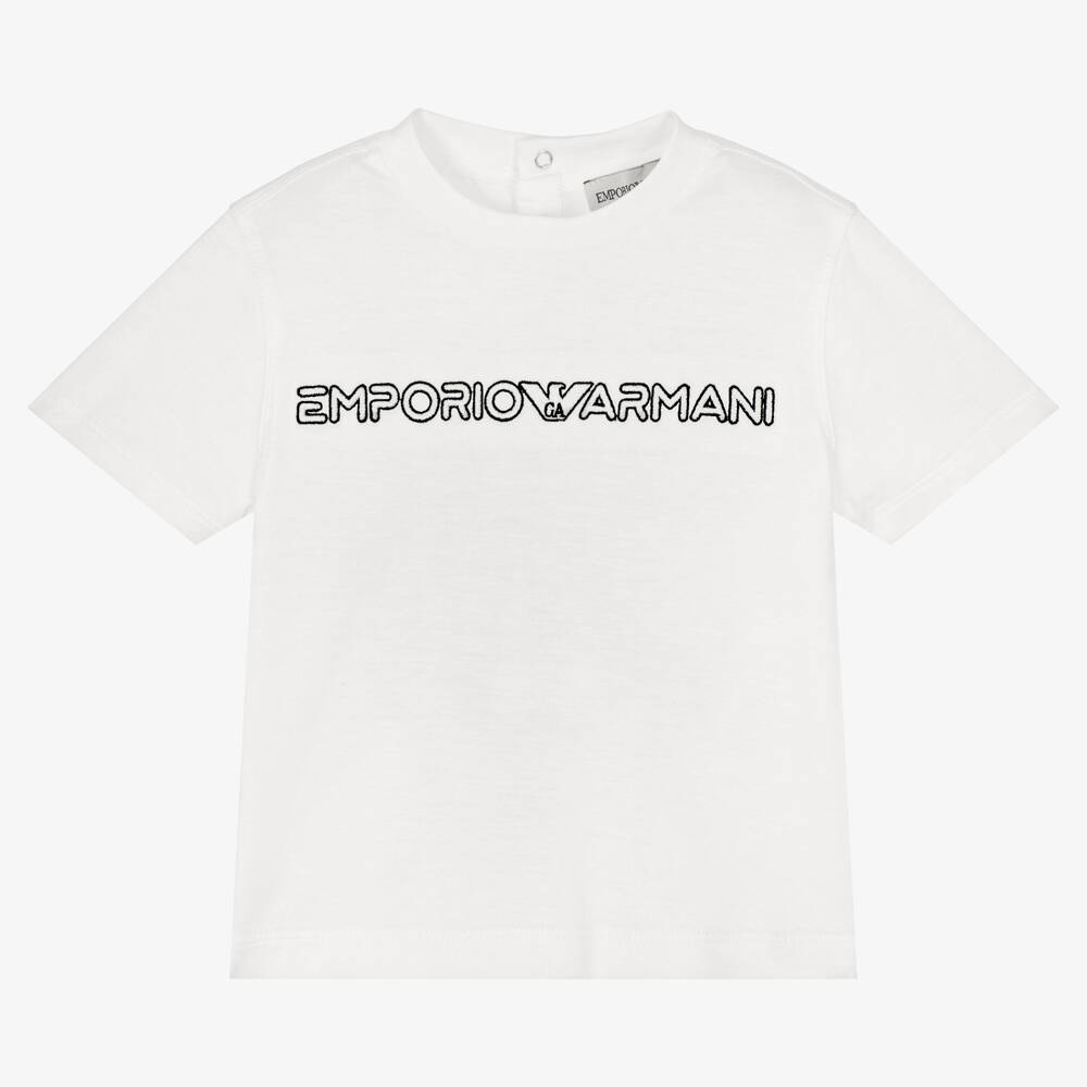 Emporio Armani-Белая футболка с вышитым логотипом | Childrensalon Outlet