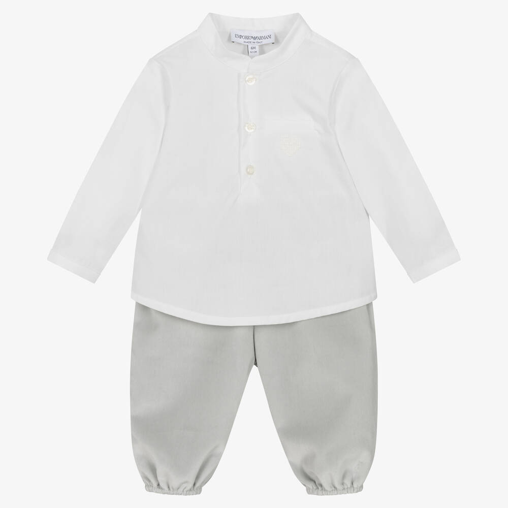 Emporio Armani - Babyhosen-Set in Weiß und Grau | Childrensalon
