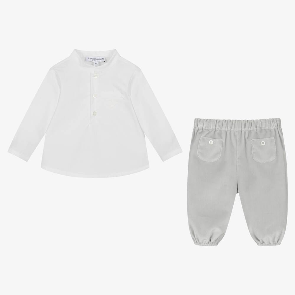 Emporio Armani-Baby Boys White & Grey Trouser Set | Childrensalon Outlet