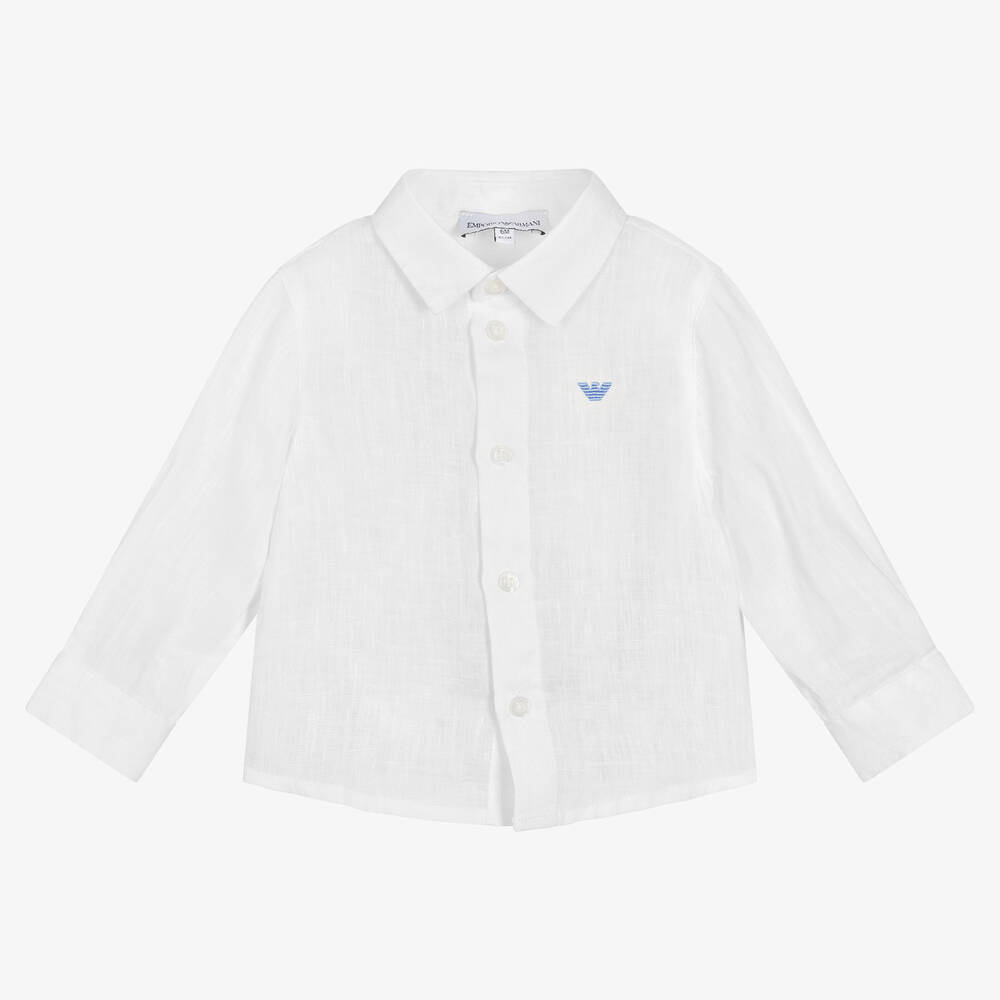Emporio Armani - Baby Boys White Linen Shirt | Childrensalon