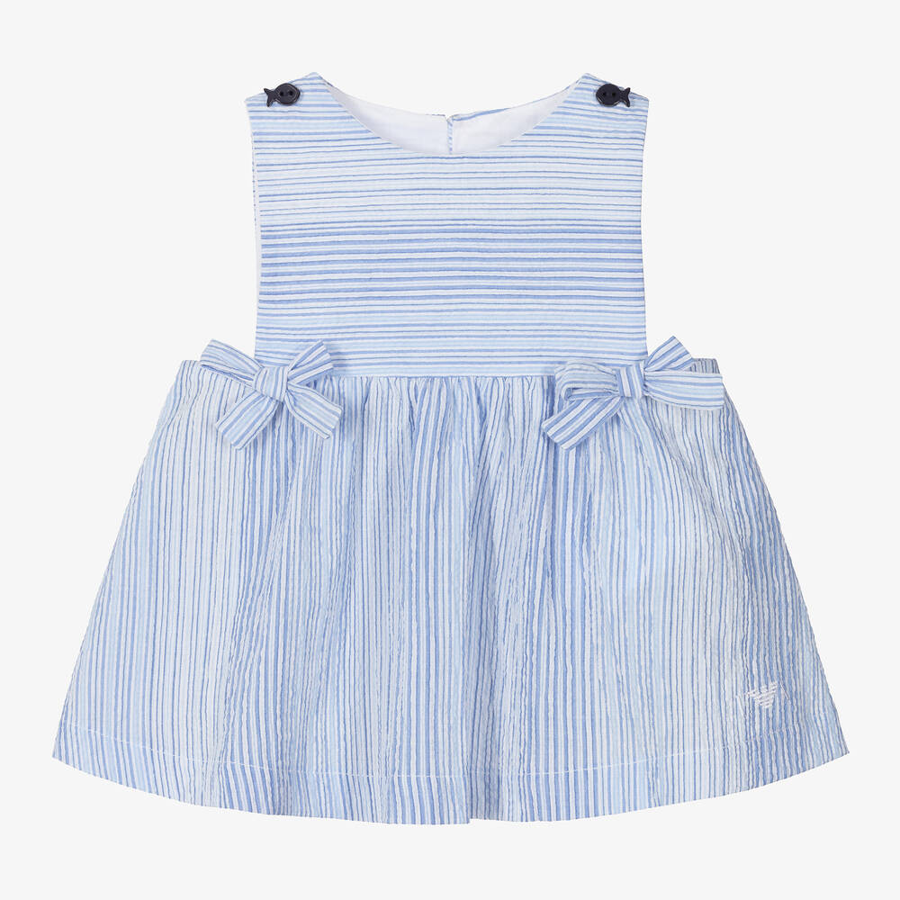 Emporio Armani - Robe bleue rayée en coton bébé | Childrensalon