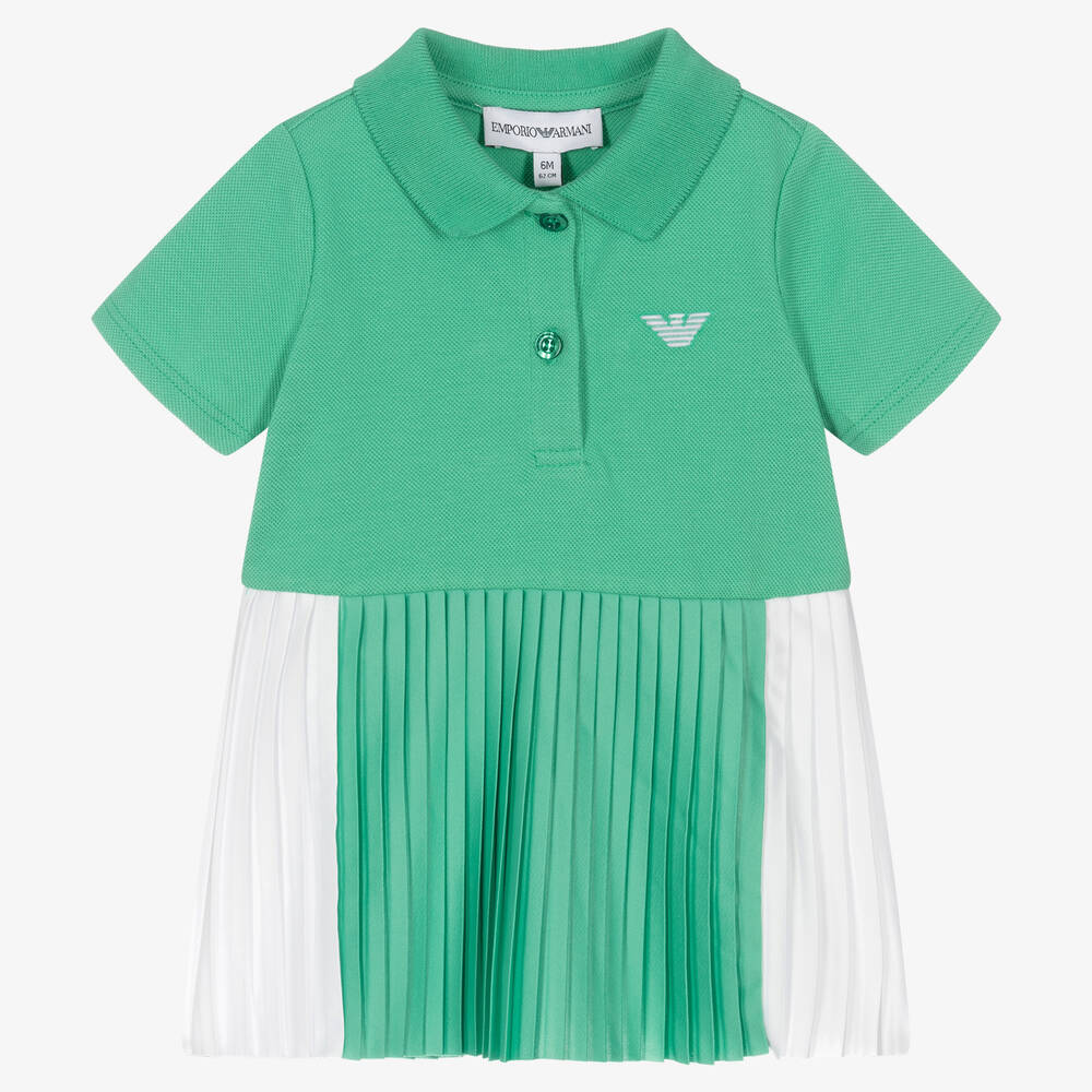 Emporio Armani - Baby Girls Green Cotton Polo Dress | Childrensalon