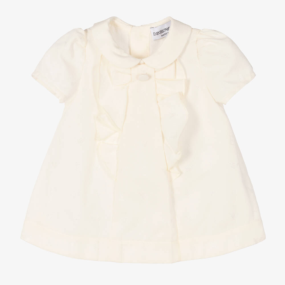 Emporio Armani - Robe ivoire en coton bébé fille | Childrensalon