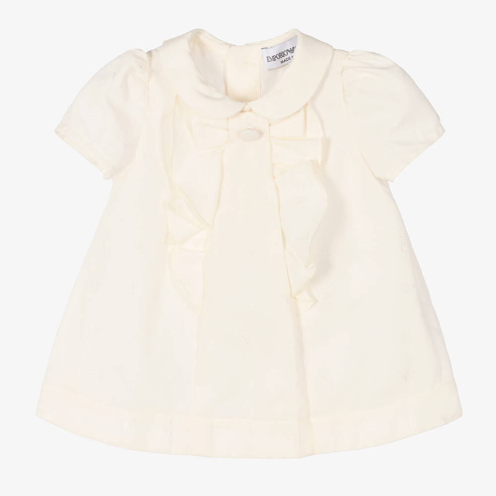 Emporio Armani - Baby-Baumwollkleid in Elfenbein | Childrensalon