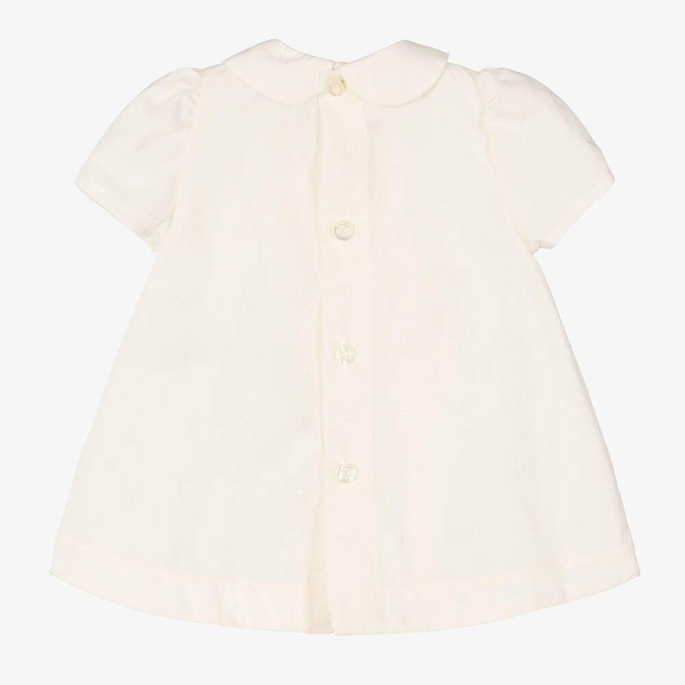 إمبوريو أرماني-فستان مزيج قطن لون عاجي للمولودات | Childrensalon Outlet
