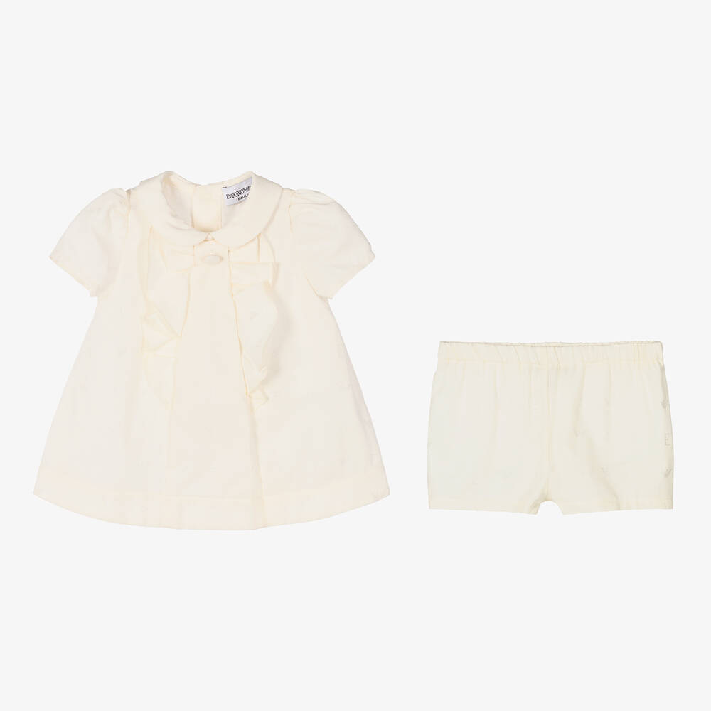 إمبوريو أرماني-فستان مزيج قطن لون عاجي للمولودات | Childrensalon Outlet