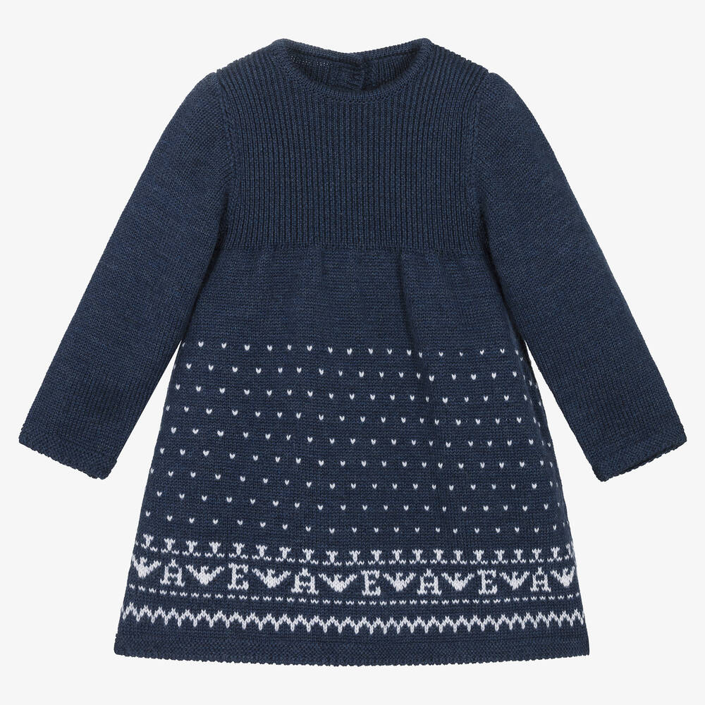 Emporio Armani - Baby Girls Navy Blue Knitted Dress | Childrensalon