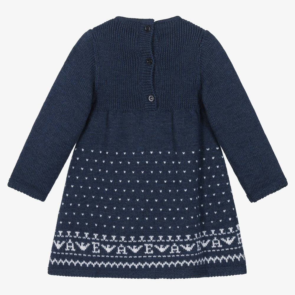 Emporio Armani-Baby Girls Navy Blue Knitted Dress | Childrensalon Outlet