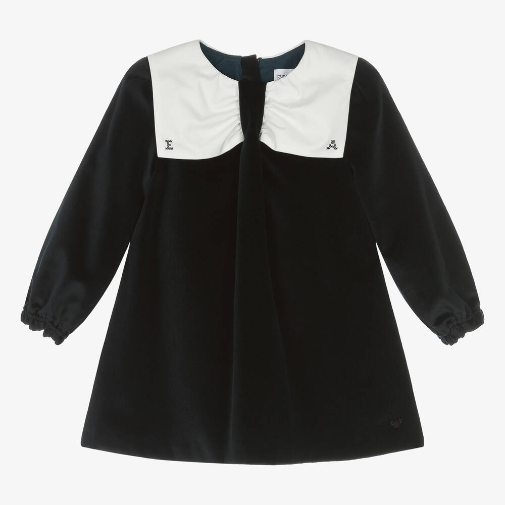 Emporio Armani - Baby Girls Navy Blue Velvet Dress | Childrensalon