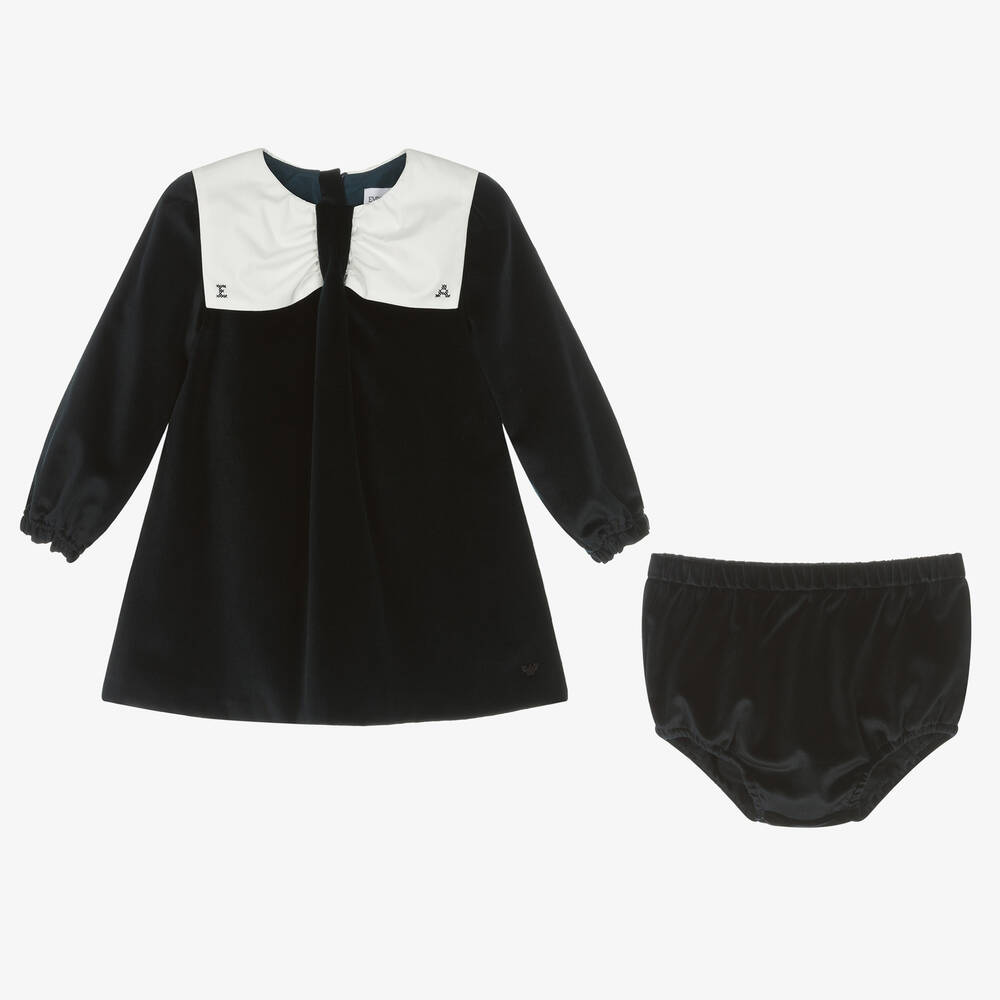 Emporio Armani-Baby Girls Navy Blue Velvet Dress | Childrensalon Outlet