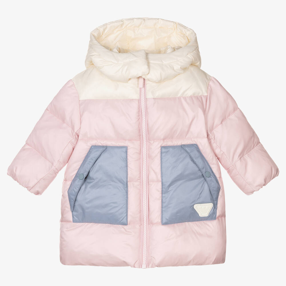 Emporio Armani - Розовый пуховик с цветовыми блоками | Childrensalon