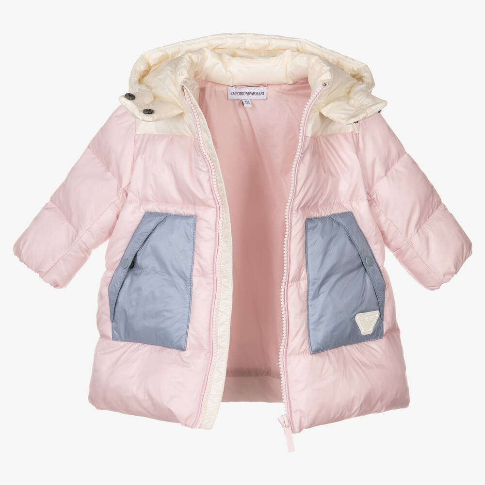 Emporio Armani Baby Girls Pink Colourblock Puffer Coat