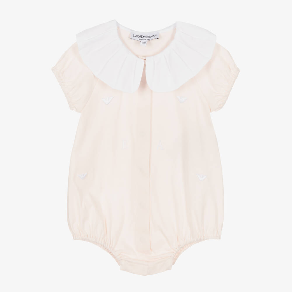 Emporio Armani - Barboteuse rose en coton bébé fille  | Childrensalon