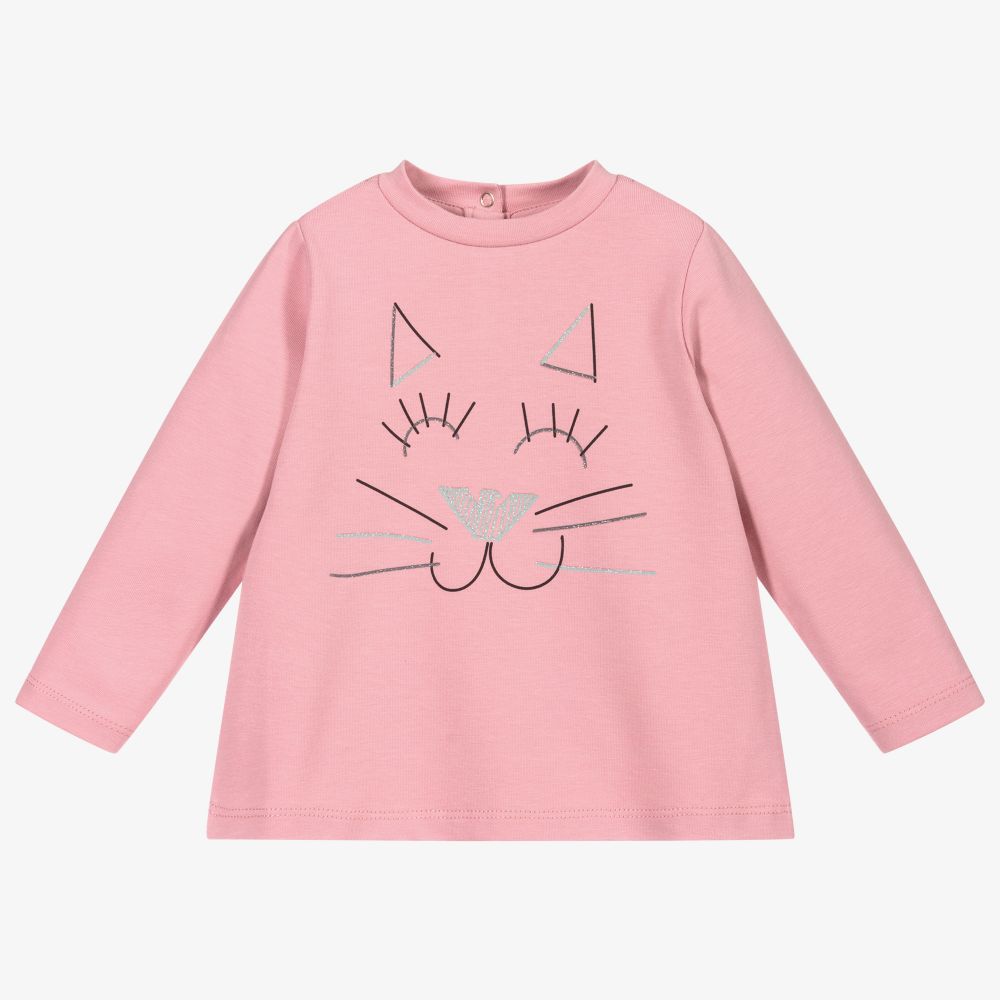 Emporio Armani-Розовый топ с котом для девочек | Childrensalon Outlet