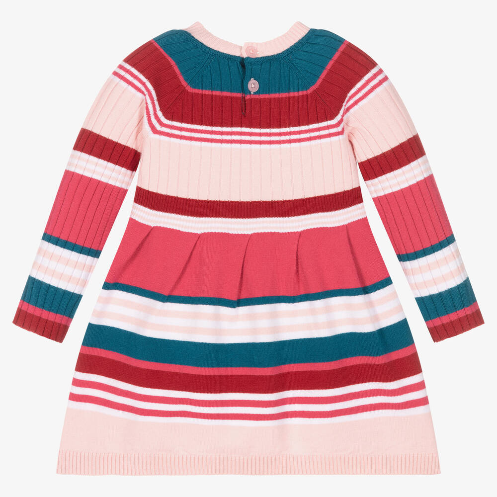 Emporio Armani-Baby Girls Pink Striped Knitted Dress | Childrensalon Outlet