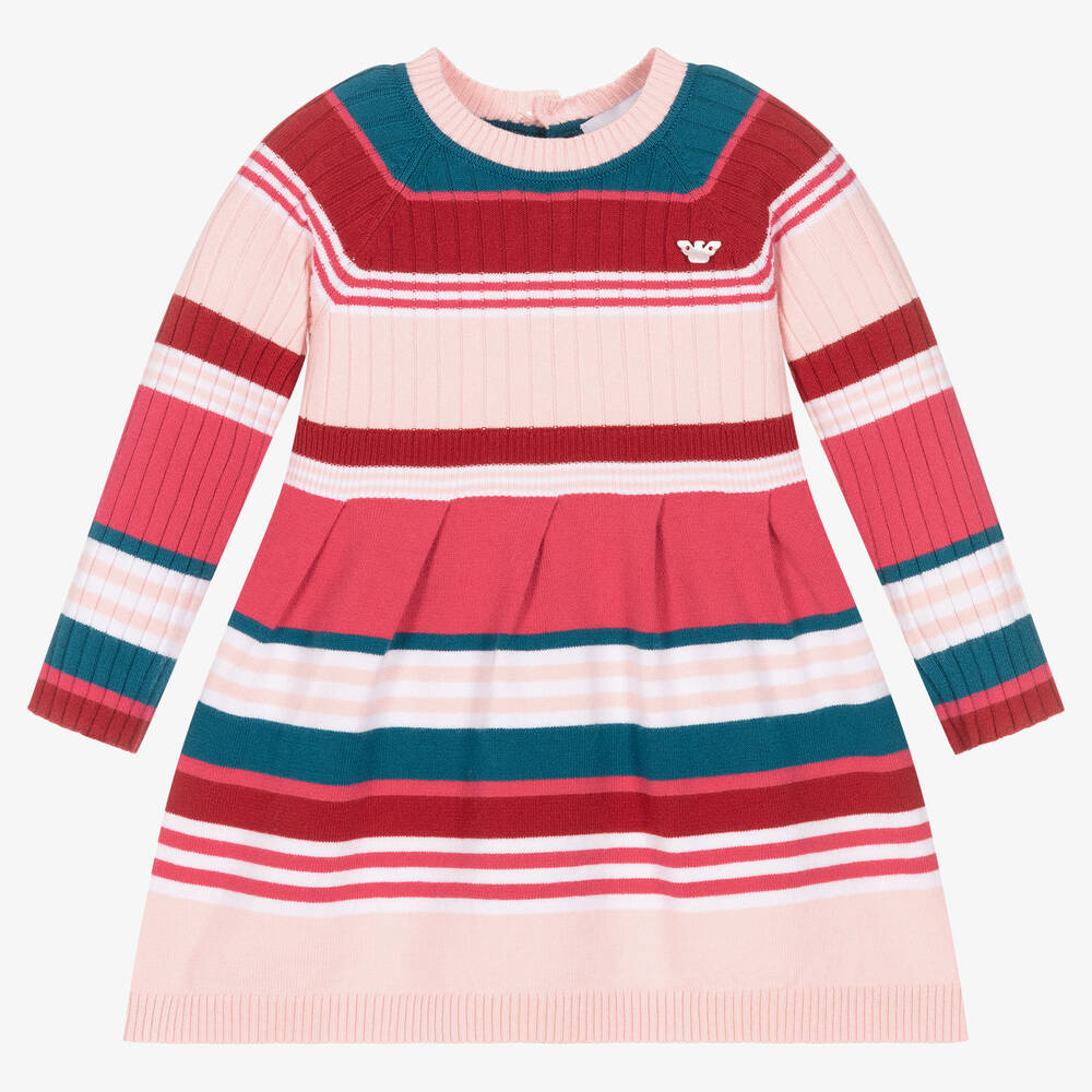 Emporio Armani - Baby Girls Pink Striped Knitted Dress | Childrensalon