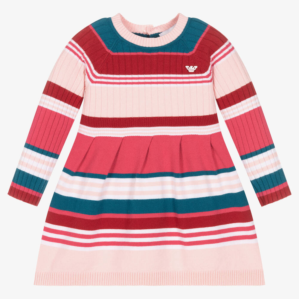 Emporio Armani - Rosa Streifen-Strickkleid für Babys | Childrensalon