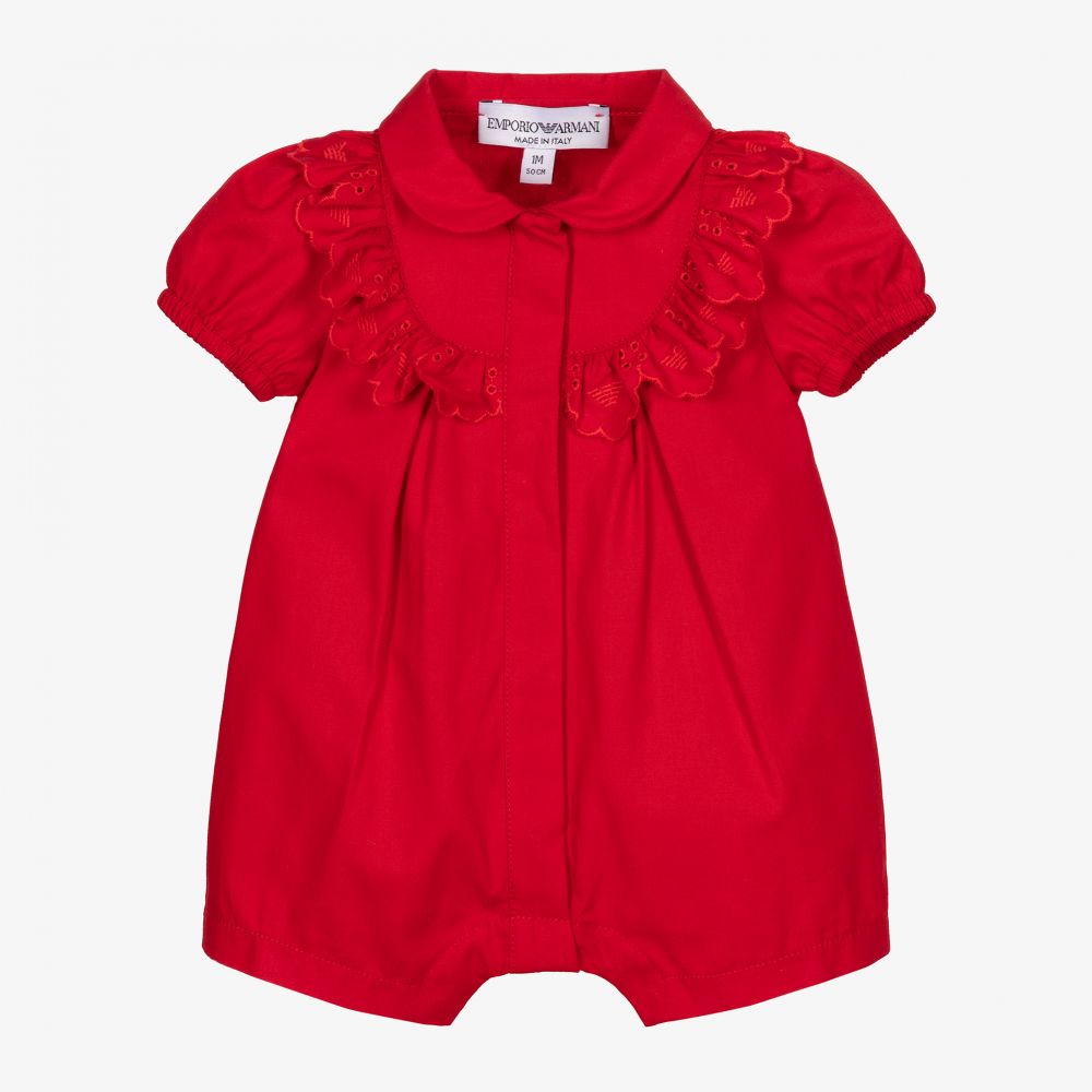 Emporio Armani - Красный хлопковый песочник для малышек | Childrensalon