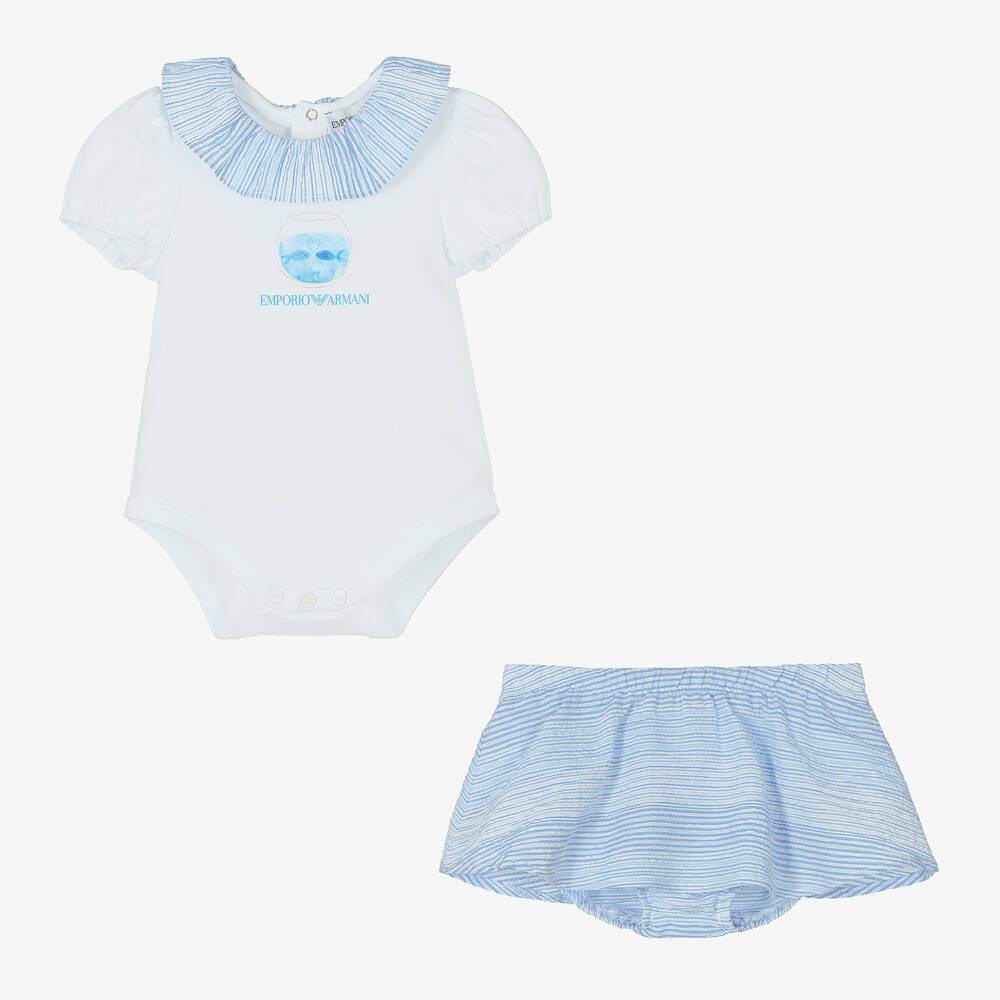 Emporio Armani-Белое боди и голубая юбка из хлопка | Childrensalon Outlet