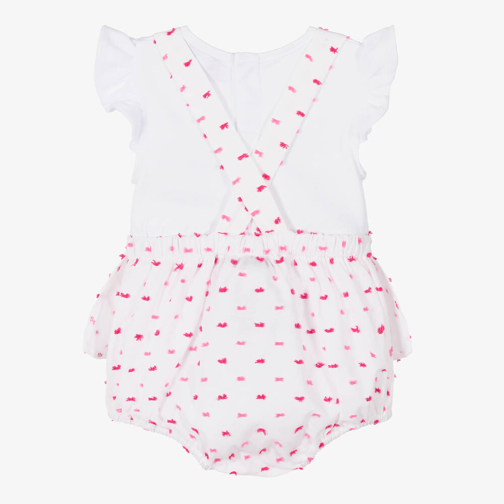 Emporio Armani-Baby Girls White Cotton Dungarees Set | Childrensalon Outlet
